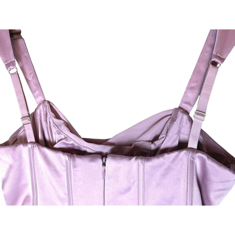 Oh Polly Mauve Pink Satin Corset Lace Up Mini Dress Coquette Fairycore US 2 - Picture 9 of 9